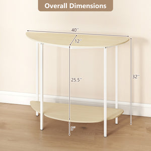 Half Moon Console Table 40 inch 2-Tier Entryway Table with Storage Shelf-Oak