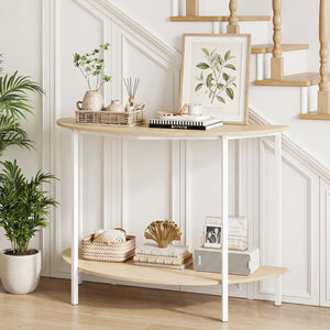 Half Moon Console Table 40 inch 2-Tier Entryway Table with Storage Shelf-Oak