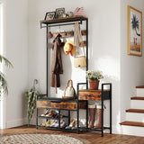 70 Inch Hall Tree with Shoe Storage Bench Freestanding Coat Rack-Rustic Brown