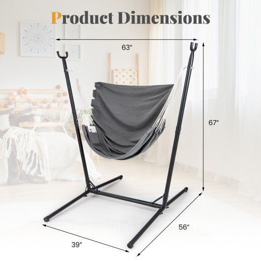 Hammock Chair with Stand 6-Position Adjustable Height and Side Pocket-Gray