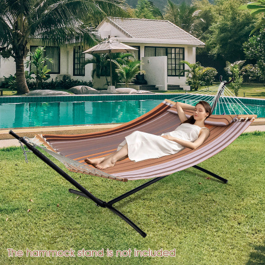 Patio Hammock Foldable Swing Chair Bed with Detachable Pillow-Brown