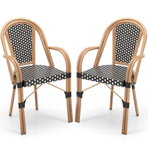 Hand-Woven PE Wicker Outdoor French Bistro Chairs Set of 2-Black