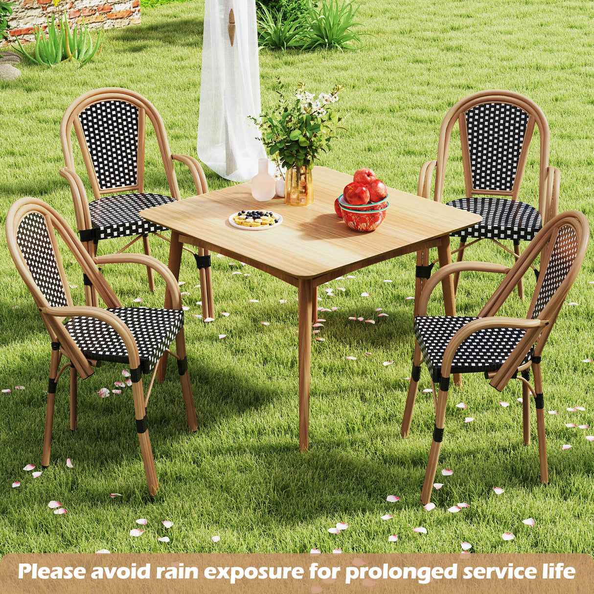 Hand-Woven PE Wicker Outdoor French Bistro Chairs Set of 2-Black