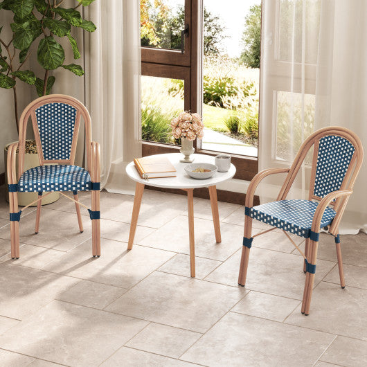 Hand-Woven PE Wicker Outdoor French Bistro Chairs Set of 2-Blue