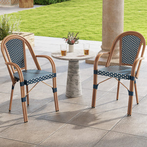 Hand-Woven PE Wicker Outdoor French Bistro Chairs Set of 2-Blue