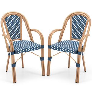 Hand-Woven PE Wicker Outdoor French Bistro Chairs Set of 2-Blue