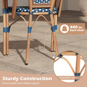 Hand-Woven PE Wicker Outdoor French Bistro Chairs Set of 2-Blue