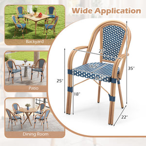 Hand-Woven PE Wicker Outdoor French Bistro Chairs Set of 2-Blue