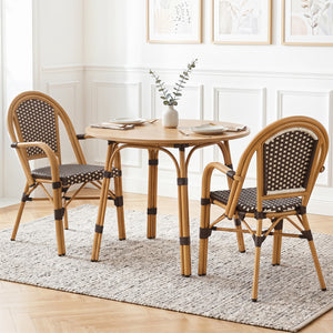 Hand-Woven PE Wicker Outdoor French Bistro Chairs Set of 2-Brown