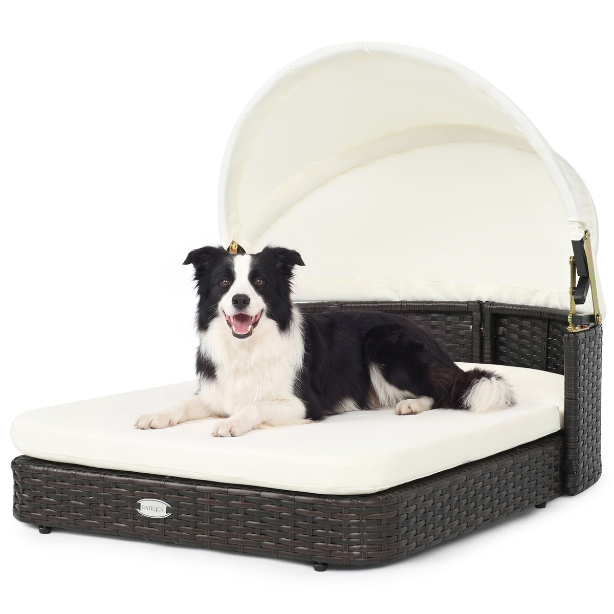 Handwoven Rattan Pet Daybed with 2 Detachable Soft Cushions for Small and Medium Dogs-White