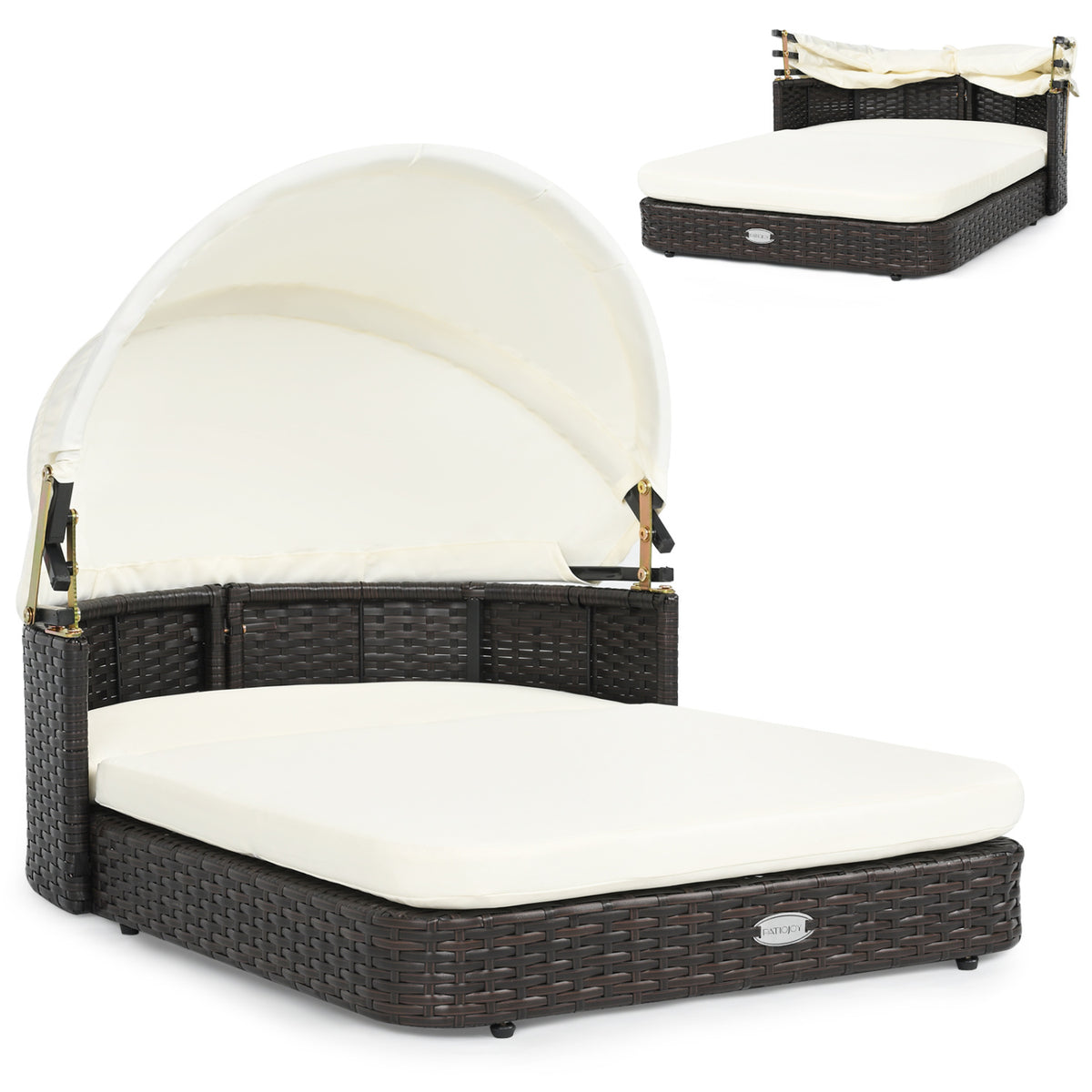 Handwoven Rattan Pet Daybed with 2 Detachable Soft Cushions for Small and Medium Dogs-White