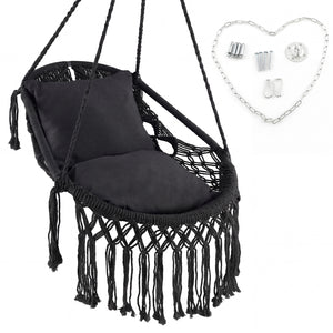 Hanging Hammock Chair with Soft Seat Cushions and Sturdy Rope Chain-Black
