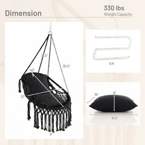 Hanging Hammock Chair with Soft Seat Cushions and Sturdy Rope Chain-Black