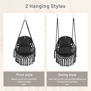 Hanging Hammock Chair with Soft Seat Cushions and Sturdy Rope Chain-Black