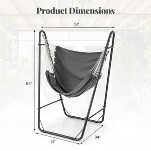 Hammock Chair with Heavy Duty Metal Frame and Side Pocket-Gray