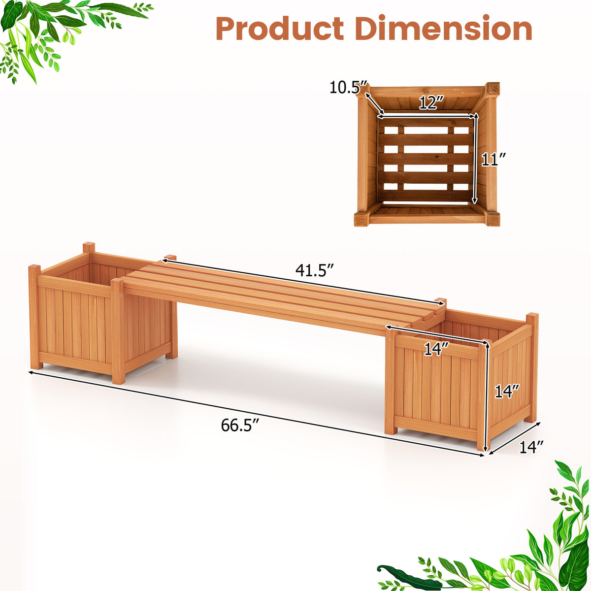 Hardwood Planter Box with Bench Garden Bench with 2 Side Flower Boxes