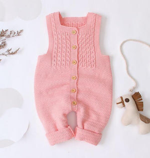 Handmade Baby Knitting Rompers Sleeveless Solid Color Jumpsuit Winter Romper For Girls and Boys In Modern Retro Style