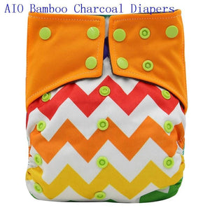 Newborn Cloth Diaper Sewed in Charcoal Bamboo Insert and Suede Pocket Diapers Waterproof Baby Nappies Design for Baby