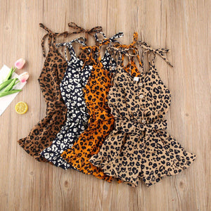 Baby Girls Leopard Rompers Sleeveless Button Playsuit Jumpsuits Fashion Outfits For Girls Kids Between 2-6 Years