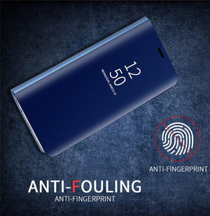 Smart Flip Phone Case For iPhone X XR XS 5 5S SE 7 8 6 6S Plus 11 12 13 Mini Pro Max 2020 Mirror Window Standing Holder Cover  Mirror Screen Smart Plating Case 360 Full Body Ultra Thin Intelligent Protective Case