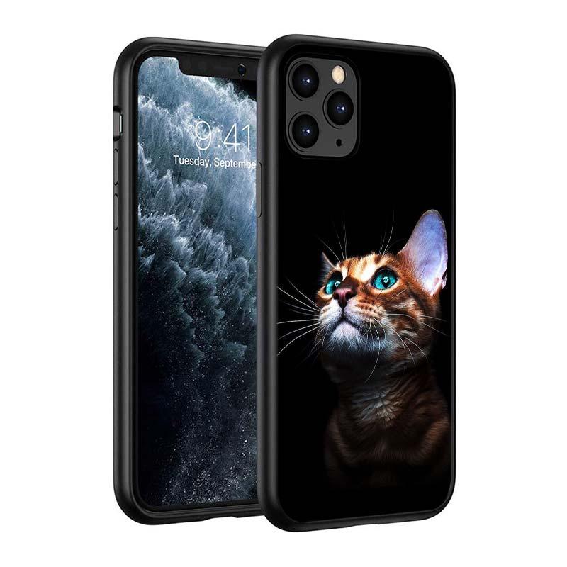 Black Big Eye Cat Cover Phone Case For iPhone 14 13 12 11 Pro Max Mini XS Max X XR Silicone Black Anti-Fingerprint Anti-Fall Clear Soft Anti-Yellow Cover Silicone Case