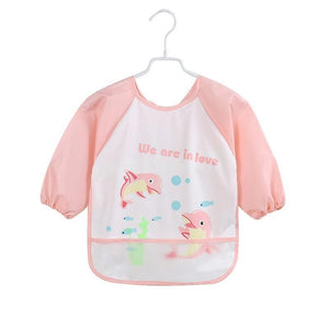 Cute Cartoon Print Baby Waterproof Long Sleeve Apron Children Feeding Smock Bib Baby Accessories