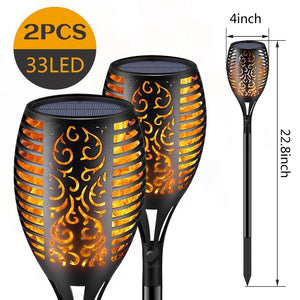 33/96 LED Solar Stainless Steel Torch Lamp For Yard Garden Pathway Doorway Courtyard