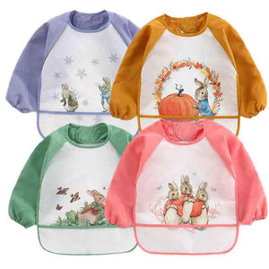 Cute Cartoon Print Baby Waterproof Long Sleeve Apron Children Feeding Smock Bib Baby Accessories