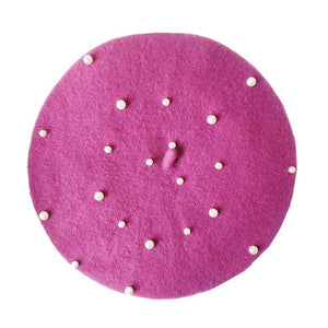Modern Art Wool Baby Hat with Pearls Cat Candy Color Retro Baby Girl Cap Kids Beret Hats for Girls