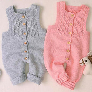 Handmade Baby Knitting Rompers Sleeveless Solid Color Jumpsuit Winter Romper For Girls and Boys In Modern Retro Style