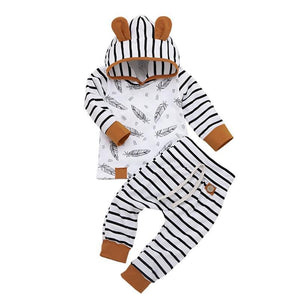 Newborn Baby Clothes Feather Rompers Tops Striped Pants Clothes Outfits Set For Girls And Boys