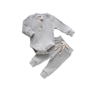 Infant Newborn Baby  Spring Autumn Ribbed Solid Clothes Sets Long Sleeve Bodysuits , Elastic Pants 2PCs