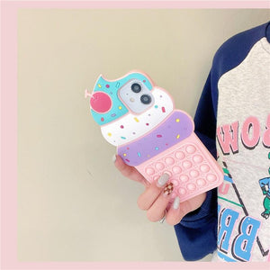3D Delicious Cherry Ice Cream Silicone Phone Case For iphone 13 12 11 Pro Max Xs Xr 7 8 Plus X Se finger bubble game soft cover 3D Cartoon Cupcake Shape Soft Silicone Full Protection Shockproof Case