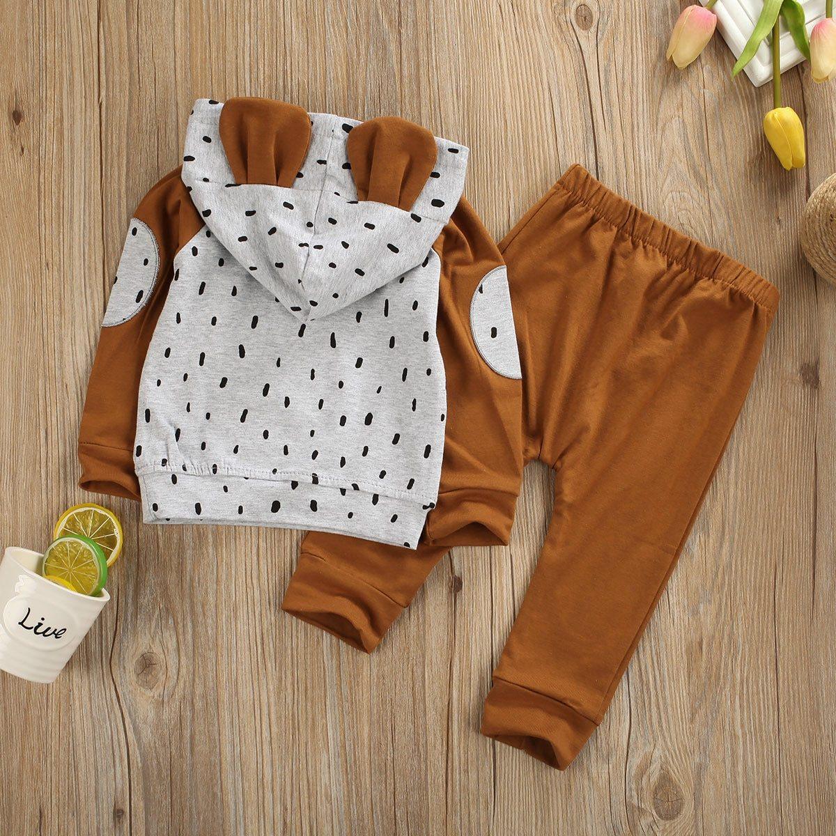 Newborn Boy Long Sleeve Bear Infant Hoodie Pant Tracksuit Set Pajamas For Kids In Bear Deisgn