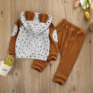 Newborn Boy Long Sleeve Bear Infant Hoodie Pant Tracksuit Set Pajamas For Kids In Bear Deisgn
