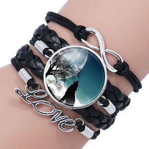 Classic Retro Wolf Head Elegant Bracelet Leather Bangle Luxury Bracelet Jewelry Boho Glass Moon Men Wrap Bangles For Men Women