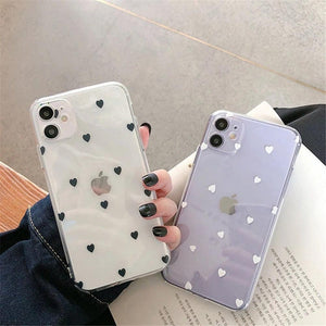 New Transparent Love Heart Phone Case For iPhone 11 12 Pro Max Shockproof Silicone Back Cover Cute Heart Pattern For Women Girls Clear Soft Flexible Durable Slim Hard Back Cases