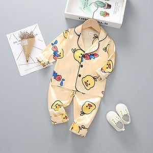 Luxury Modern Children's Pajamas Set Baby Suit Toddler Boys and Girls Ice Silk Satin Cartoon Printing Tops Pants Set Home Wear pajams for Kids