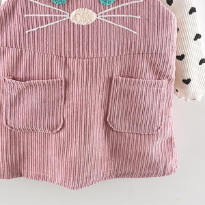 Modern Girls Clothes Sets Cotton Long Sleeves Dot T-shirt and Cat Strap Dress 2Pcs Baby Clothing Dress For Girls and Babies from 6-24months and Girls 3-4years