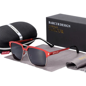 BARCUR Polarized Men’s Sunglasses – Fashionable Square Stainless Steel Frame UV400 Protection Anti-Reflective Outdoor Sports & Driving Eyewear – Original Design Casual Style with Premium Polycarbonate Lenses