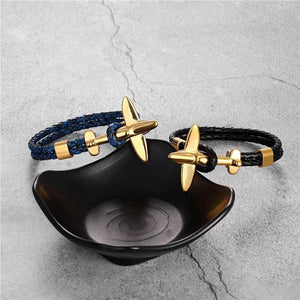 Stainless Steel Gold Aviation Airplane Anchor Bracelets For Men and Women In Retro Leather Bracelet Air Force Style Homme Jewelry Style
