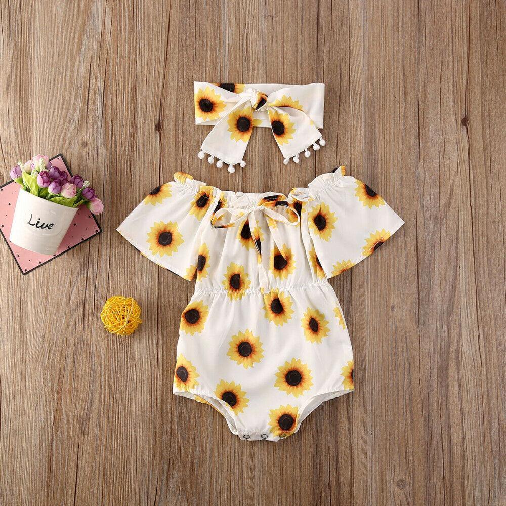 Modern Elegant Baby Girl Flower Romper Jumpsuit Playsuit Outfits Clothes For Girls With Bow