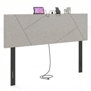 Headboard for Full Size Bed and Queen Geometric Upholstered Head Board-Gray