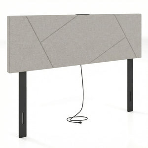 Headboard for Full Size Bed and Queen Geometric Upholstered Head Board-Gray