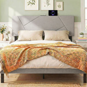 Headboard for Full Size Bed and Queen Geometric Upholstered Head Board-Gray