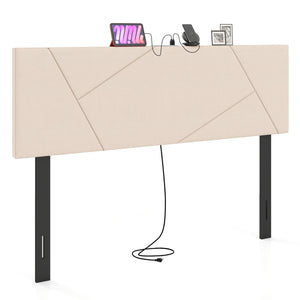 Headboard for Full Size Bed and Queen Geometric Upholstered Head Board-Beige