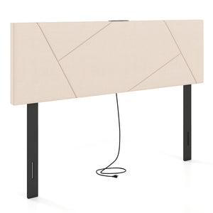 Headboard for Full Size Bed and Queen Geometric Upholstered Head Board-Beige