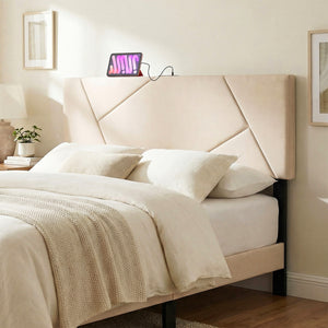 Headboard for Full Size Bed and Queen Geometric Upholstered Head Board-Beige