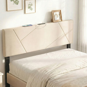 Headboard for Full Size Bed and Queen Geometric Upholstered Head Board-Beige