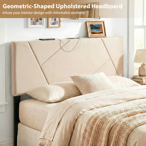 Headboard for Full Size Bed and Queen Geometric Upholstered Head Board-Beige